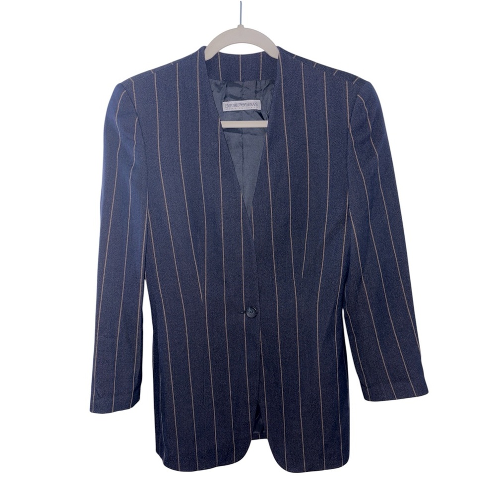 Vintage Emporio Armani Made In Italy Wool Blend Pinstriped Blazer Jacket Size 40 - Picture 9 of 11